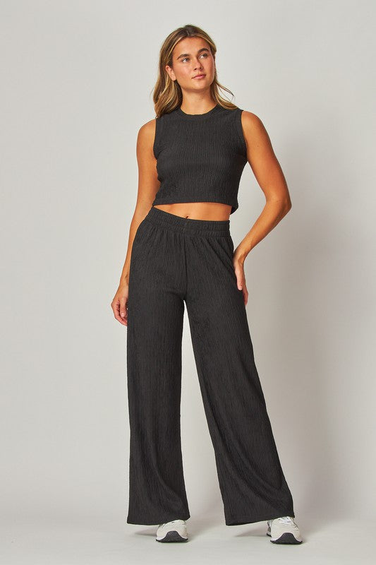 Crinkled Textured Two Piece Pants Set