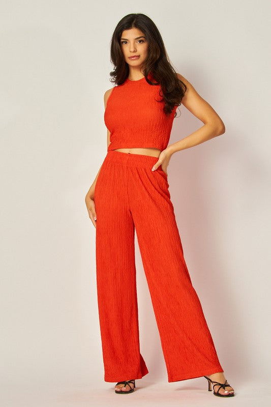 Crinkled Textured Two Piece Pants Set