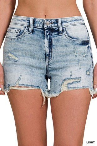 Jocelyn Acid Denim Distressed Shorts