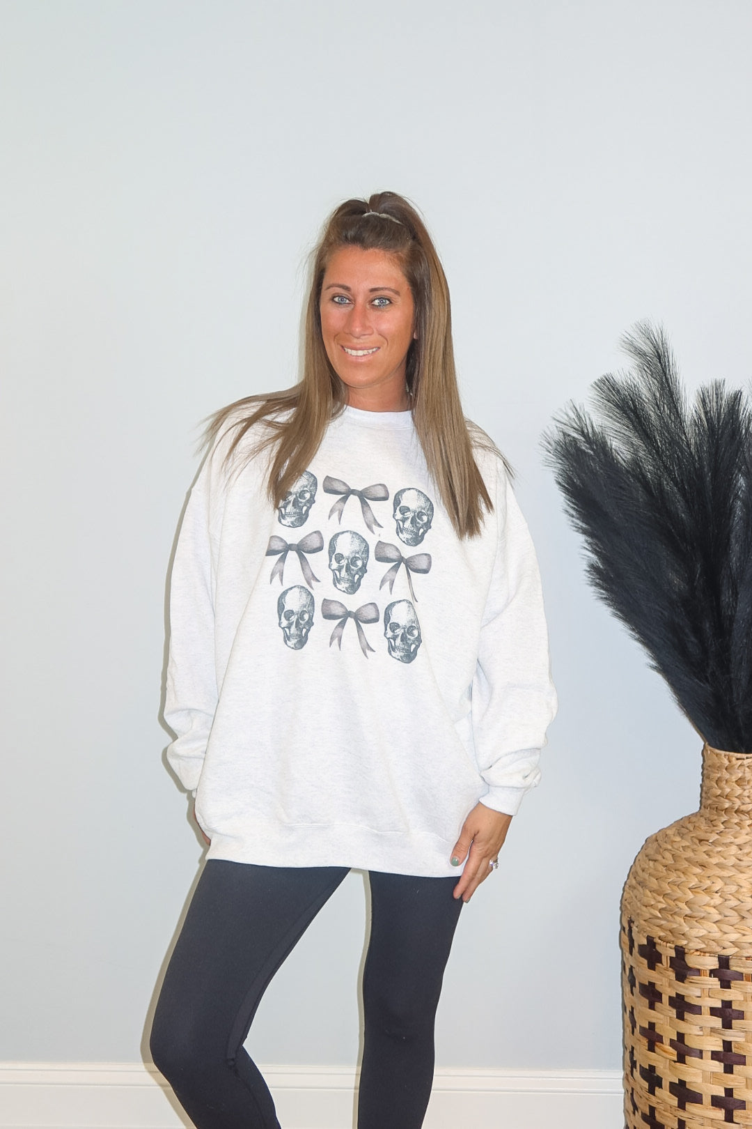 Black Coquette Bow & Skull Oversized Relaxed Sweatshirt