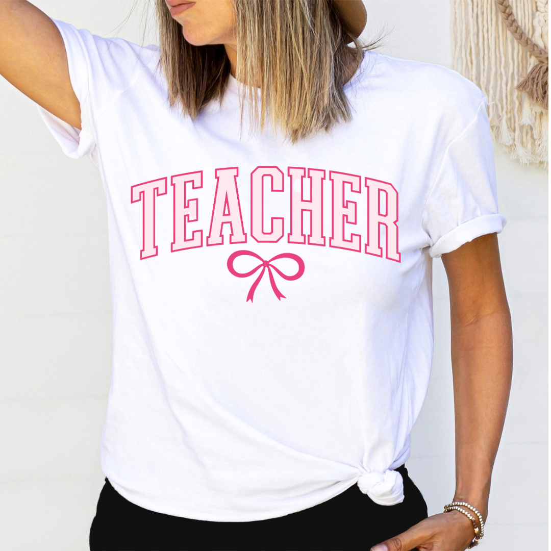 Teacher Dainty Coquette Bow Relaxed Graphic Tshirt