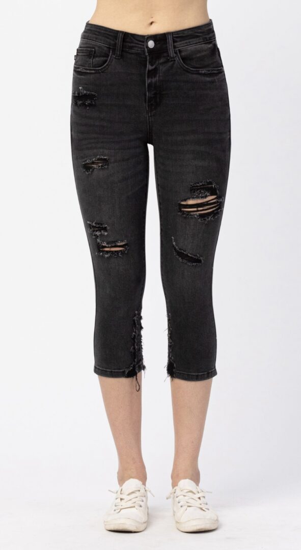 Judy Blue Distressed Black Capris