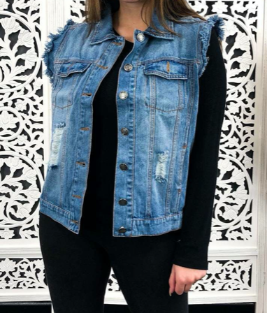 POL Vintage Distressed Denim Vest