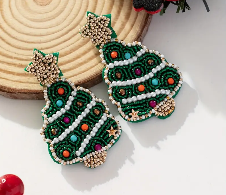 Beaded Christmas Tree Earrings