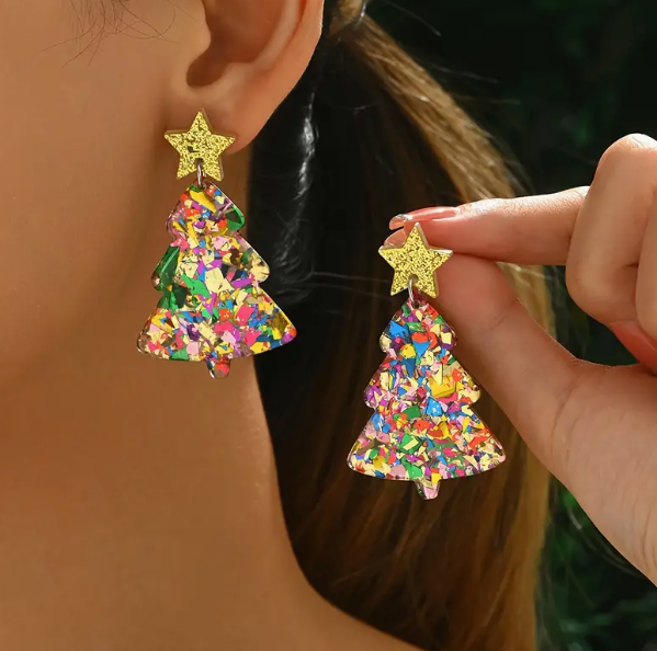 Glitter Christmas Tree Earrings