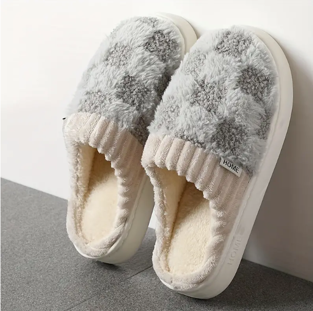 Checkered Plush Slippers