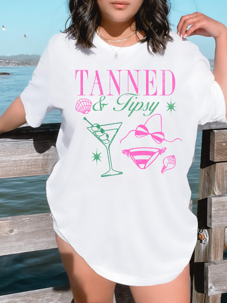 Tanned And Tipsy Relaxed Graphic Tshirt