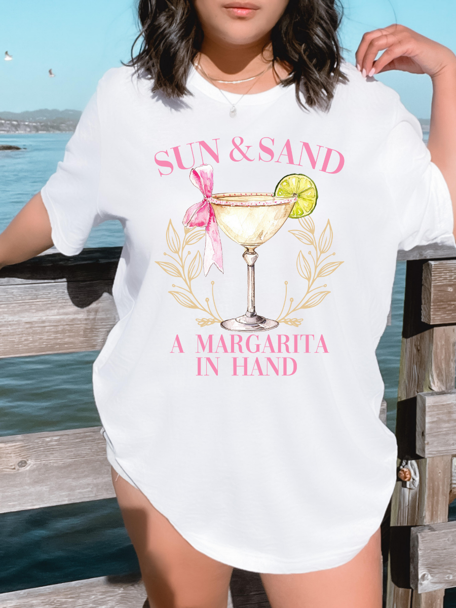 Sun & Sand A Margarita In Hand Relaxed Graphic Tshirt