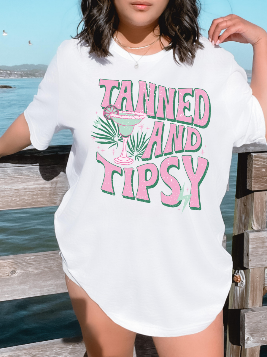 Tanned And Tipsy Relaxed Graphic Tshirt