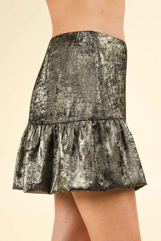 Shiny Woven Flare A-Line Holiday Mini Skirt