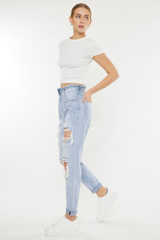 Fergie Distressed Paper Bag Waist Kancan Denim Jeans - Trendz Boutique