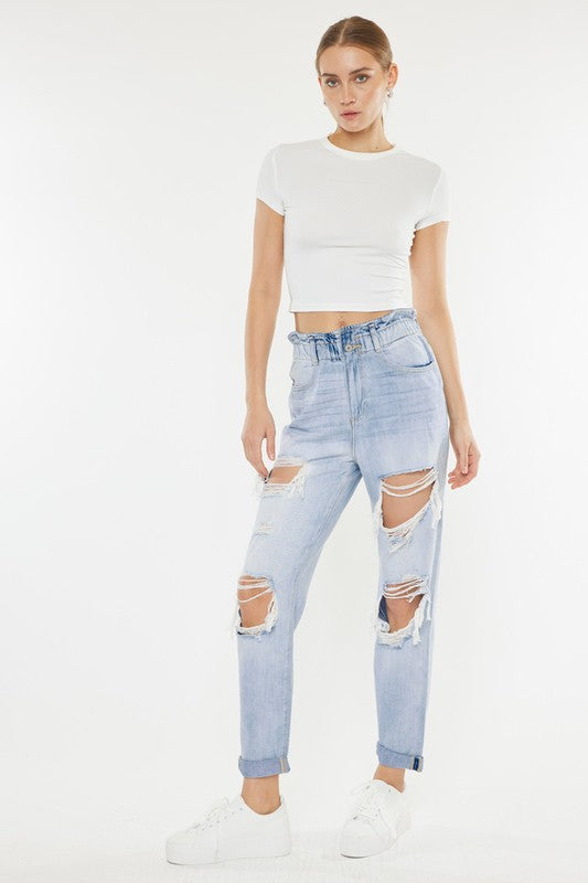 Fergie Distressed Paper Bag Waist Kancan Denim Jeans - Trendz Boutique