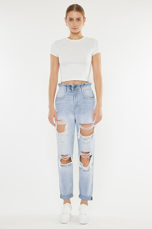 Fergie Distressed Paper Bag Waist Kancan Denim Jeans - Trendz Boutique