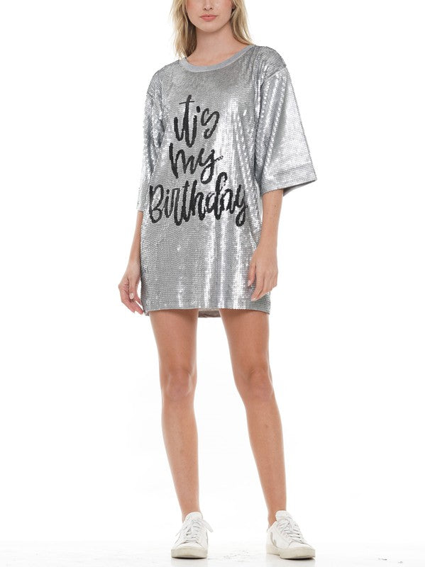 It's My Birthday Sequin Tshirt Dress