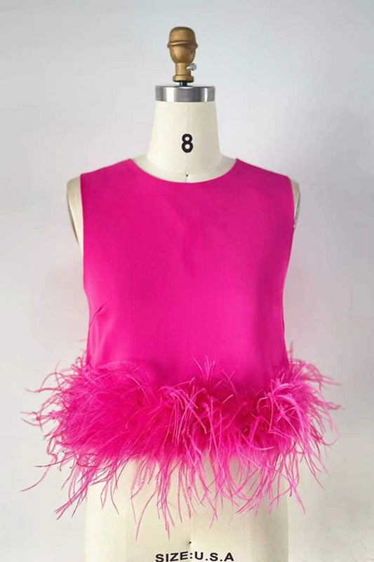 Center of Attention Feather Top- Hot Pink - Suburban Cowgirl