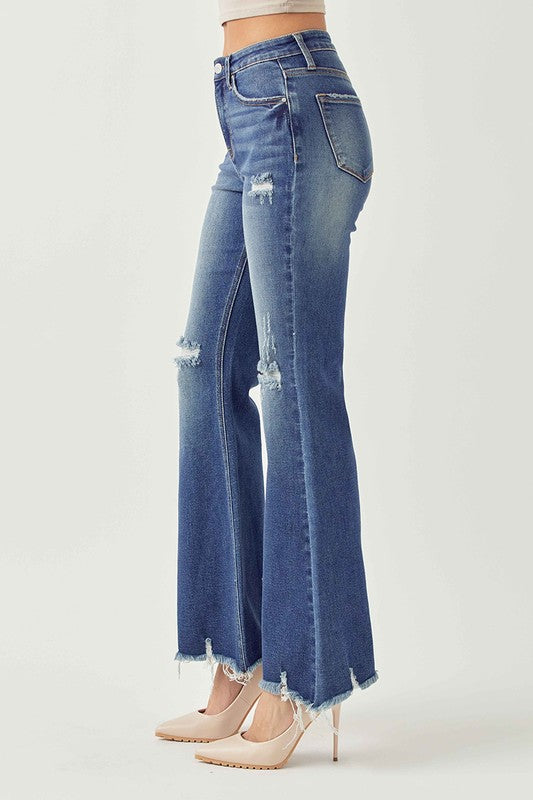 Monroe High Rise Distressed Flare Risen Jeans - Trendz Boutique