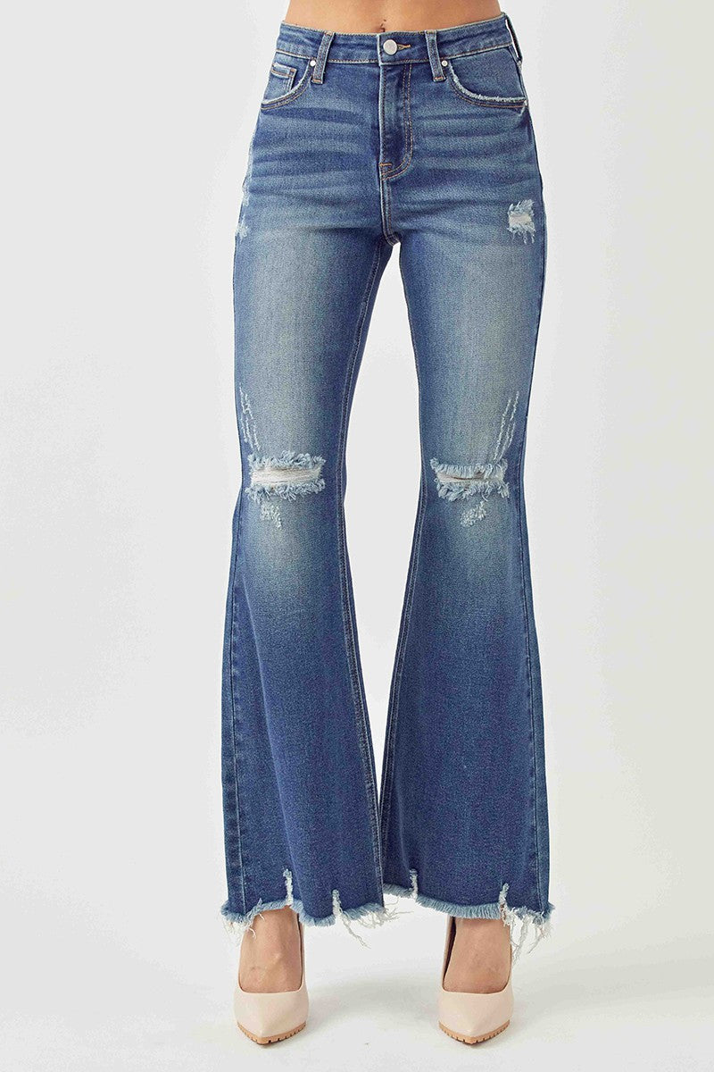 Monroe High Rise Distressed Flare Risen Jeans - Trendz Boutique