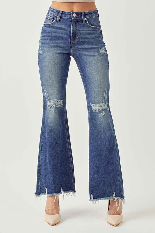 Monroe High Rise Distressed Flare Risen Jeans - Trendz Boutique