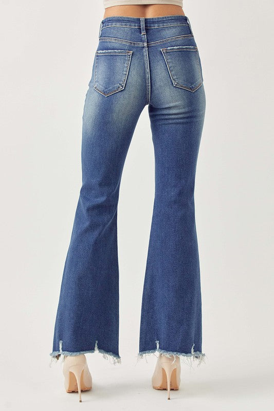 Monroe High Rise Distressed Flare Risen Jeans - Trendz Boutique