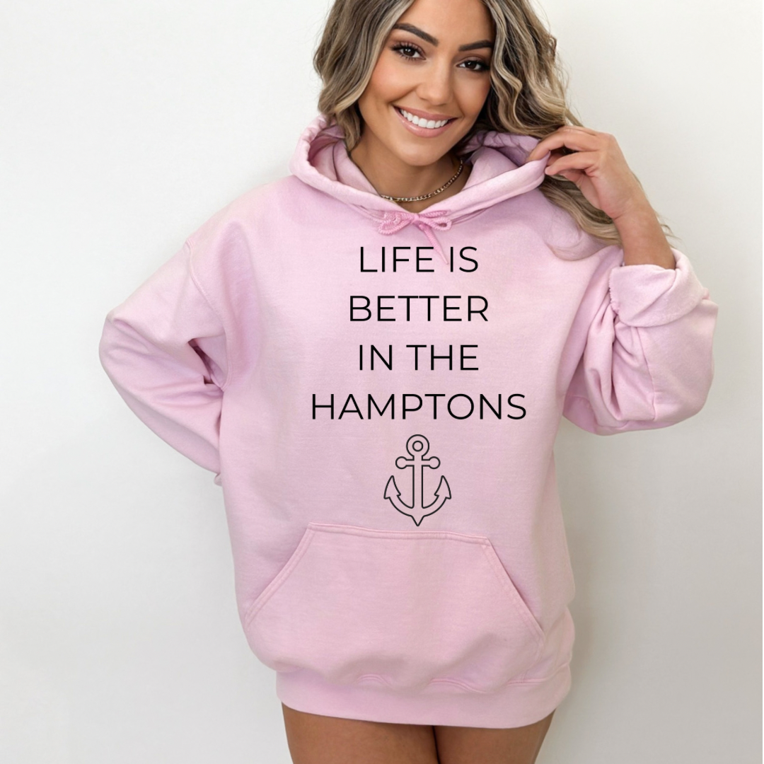 Life Is Better In The Hamptons Pink Hoodie - Trendz Boutique