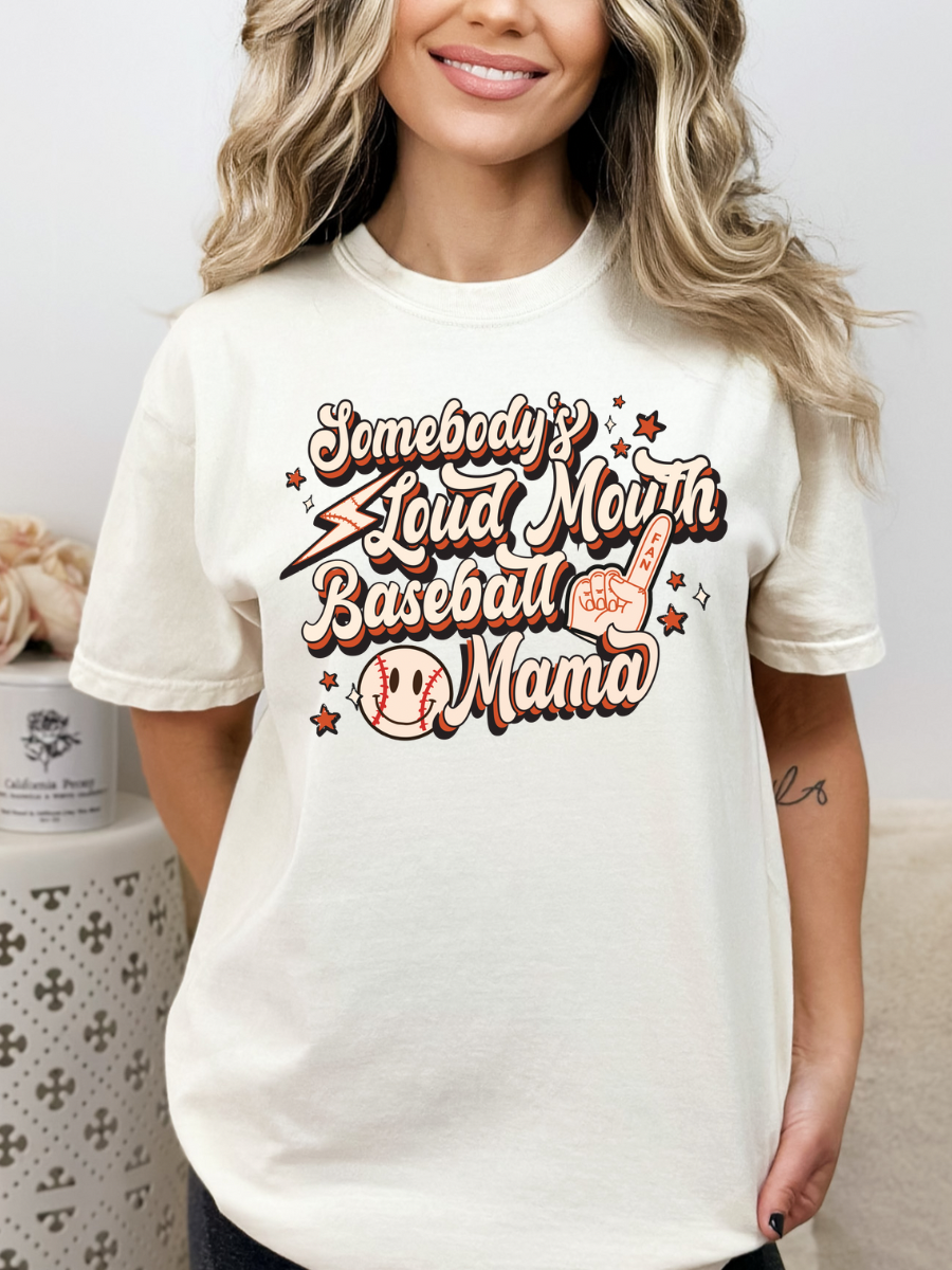 Somebodys Loud Mouth Baseball Mama White Tshirt - Trendz Boutique