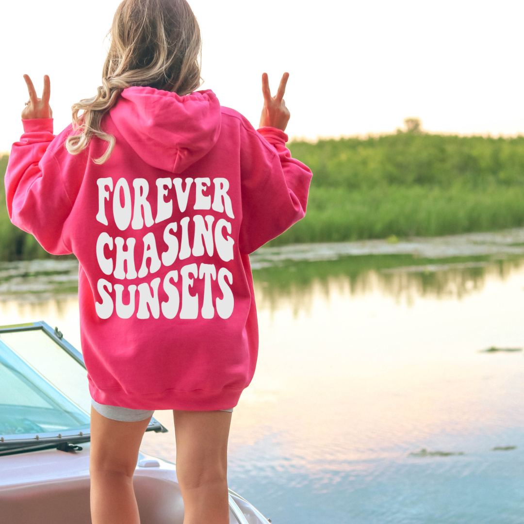 Forever Chasing Sunsets Tropical Pink Hoodie - Trendz Boutique