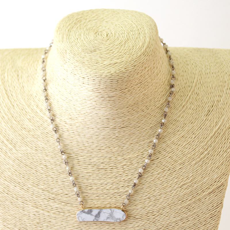 Tiff Natural Stone Necklace- White - Trendz Boutique