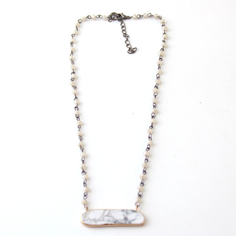 Tiff Natural Stone Necklace- White - Trendz Boutique