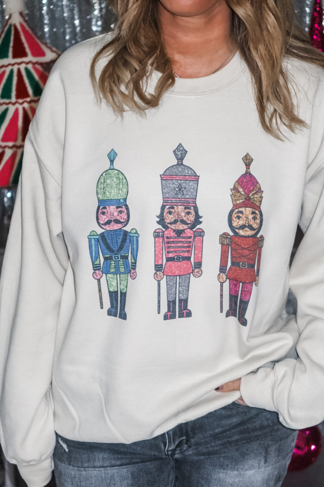 Classic Glitter Nutcrackers Christmas Oversized Sweatshirt