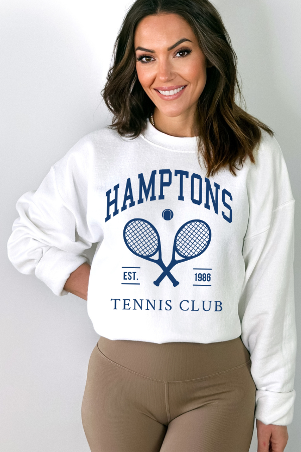 Hamptons Tennis Club White Sweatshirt - Trendz Boutique