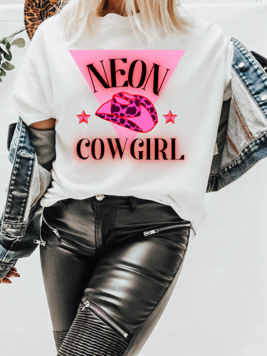 Neon Cowgirl T-Shirt- White - Suburban Cowgirl