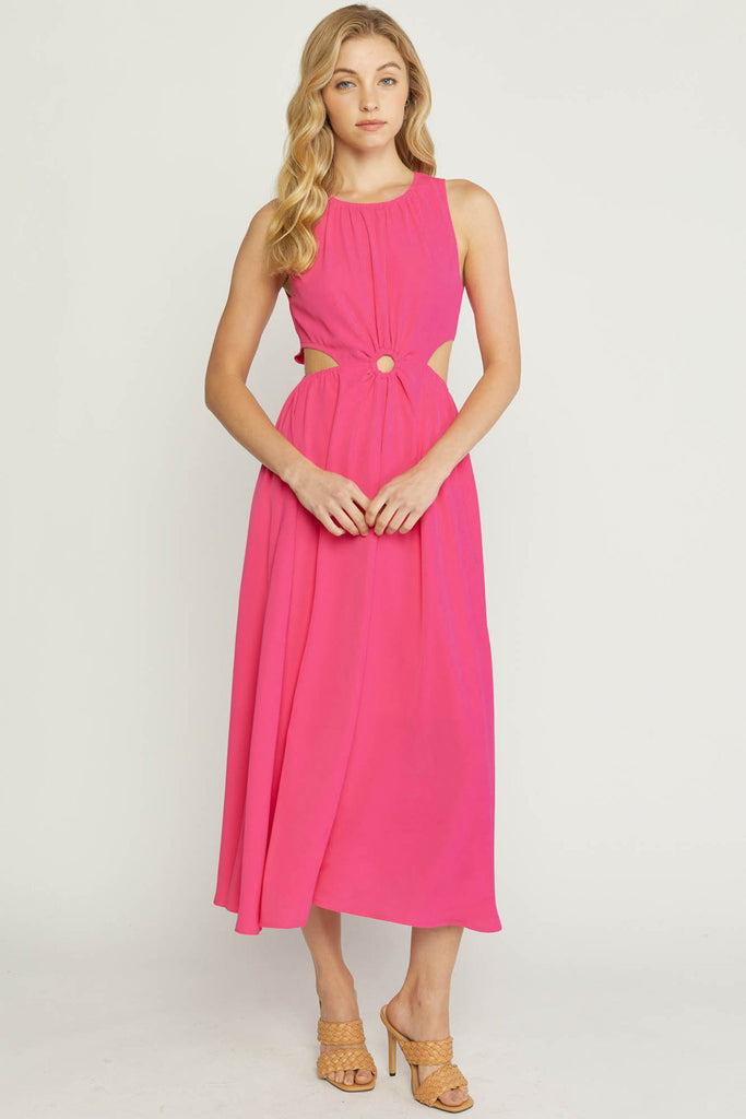 Forbidden Island Cut Out Maxi Dress- Hot Pink - Trendz Boutique