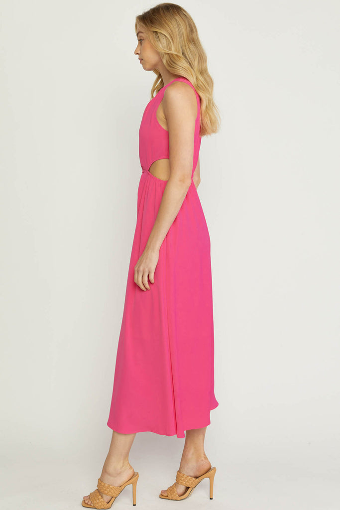 Forbidden Island Cut Out Maxi Dress- Hot Pink - Trendz Boutique