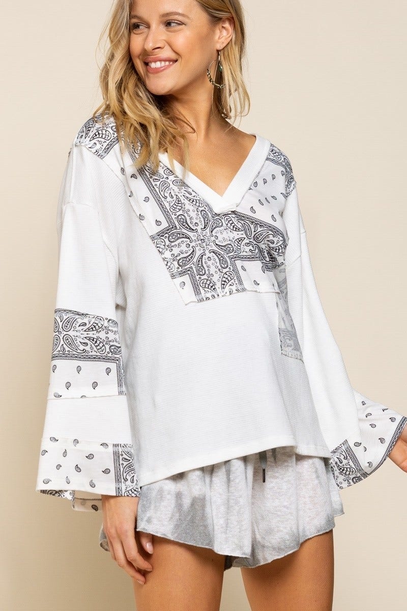 Radiant Paisley Knit Long Sleeve POL Top - Trendz Boutique