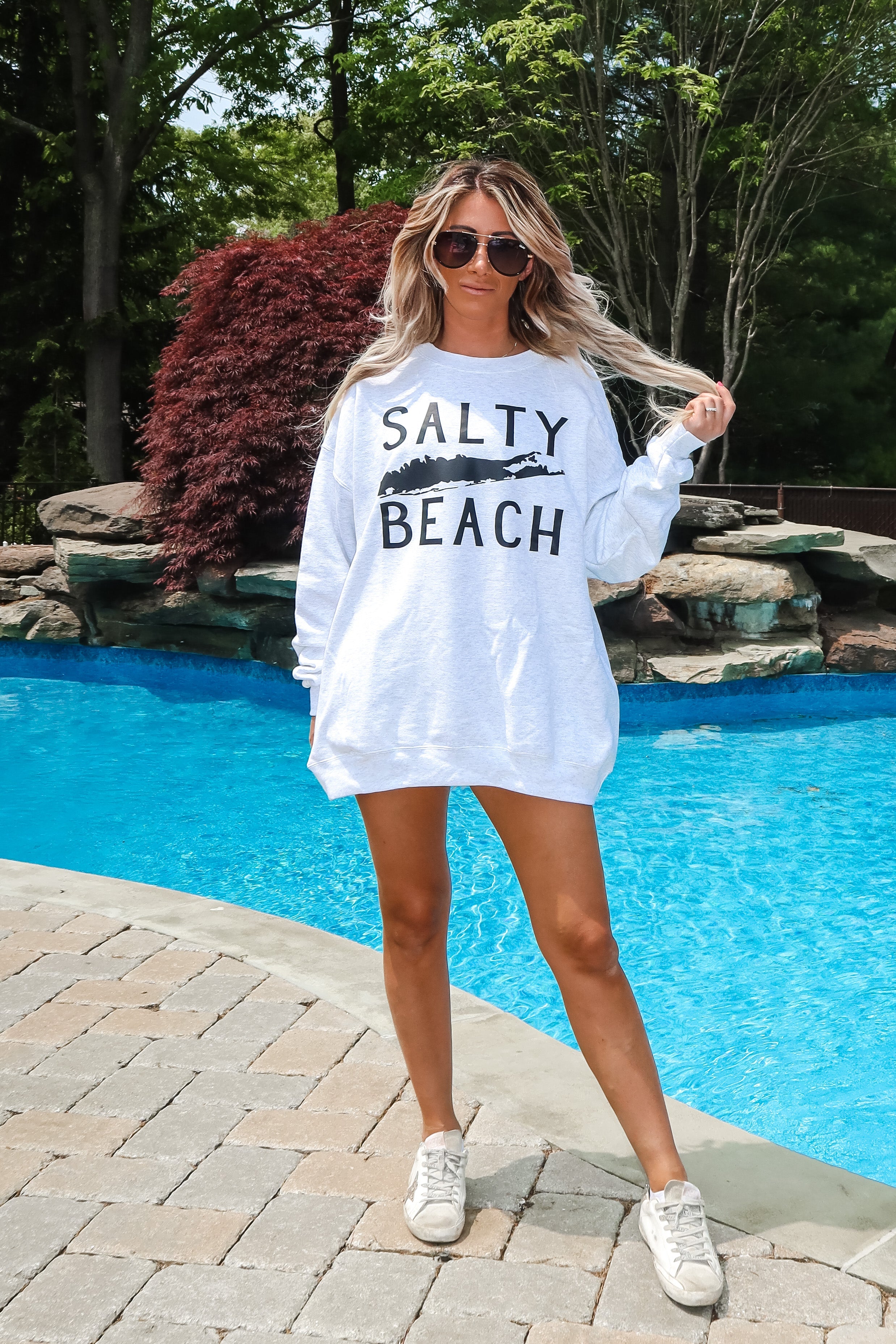 Salty Beach Sweatshirt- White - Trendz Boutique